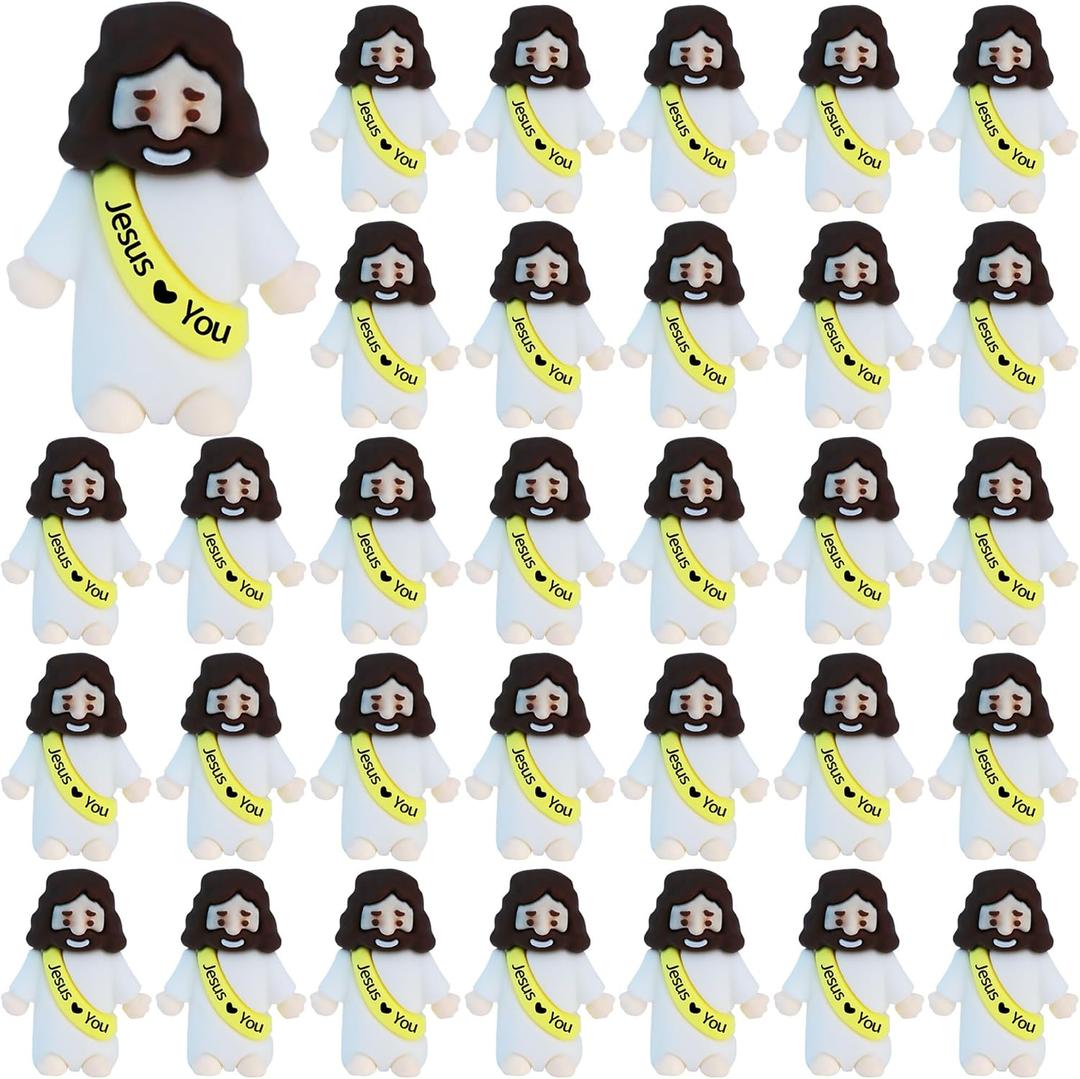 ILHSTY 32 Pcs Little Jesus Figures  Mini Rubber Jesus Toys Jesus Love You for Easter Egg Fillers Egg Hunts Religious Party Favors Gifts Hide and Seek Baptism Gifts Sunday School (Yellow)