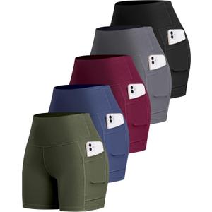 LZYVOO Biker Spandex Shorts Women, High Waisted Tummy Control Workout Yoga Shorts with Pockets(5" Black/Dgrey/Navy/Wine/JGreen-L)