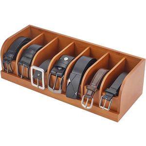 CUTHOLLOW Belt Organizer for Closet, 7 Compartments Wood Belt Storage Holder for Drawer, Bamboo Belt and Tie Box Organizer Display Case for Women Men