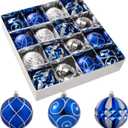 3.15" Christmas Ball Ornaments Set, 16pc Blue and Silver Xmas Tree Ornaments Decoration, Shatterproof Large Decorative Hanging Balls with Loop for Christmas Party Holiday Wreath Garland Home Decor