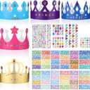Chinco 38 Pieces Paper Crowns Princess Prince Hats Birthday Party Crowns Craft Jewels Gem Number Letter Sticker for DIY Classroom Decor