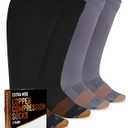 Doctor's Select Copper Plus Size Compression Socks Wide Calf - 2 Pairs | 20-30mmHg Extra Wide Calf Compression Sock Women | Copper Compression Socks Men & Women | Extra Wide Calf Compression Sock for Swelling & Circulation Support | Black & Gray, XL,