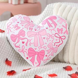 Bucherry Valentines Day Heart Pillow 14 x 12 Inch Romance Bow Love Throw Pillows Soft Plush Fluffy Faux Fleece Cushion for Women Valentine Anniversary Bed Couch Decor