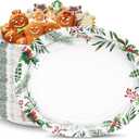 50 Count Oval Christmas Plates, 12"x10" Heavy Duty Paper Plates with Holly Leaves Red Berries for Xmas Holiday Wedding Green and Red Party Supplies Decor
