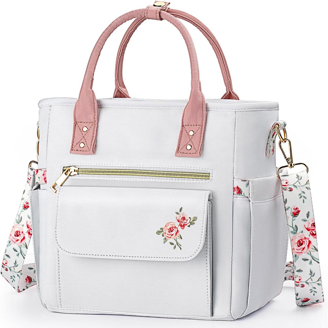 Deluxe Insulated Lunch Box Bag Women - Leakproof Waterproof Cooler with Multi Pockets Removable Strap for Work Picnic - Teacher Mothers Day Christmas Birthday Gifts (Standard 16.5L, White)