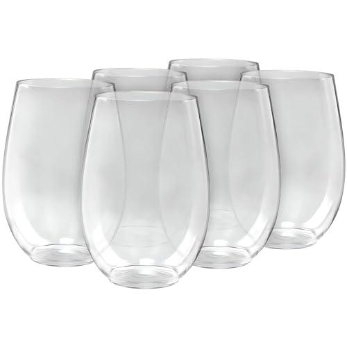Lillian Collection Clear Premium Plastic Stemless Wine Cup - 16 oz. (Count of 6) - Elegant, Durable & Reusable, Perfect for Parties, Weddings, Tastings & Special Occasions