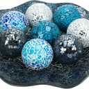 Suclain Centerpiece Bowl and Decorative Balls Set 8 Pcs Table Mosaic Plate with 2.4 Inch Glass Mosaic Orbs Glass Turquoise Tray and Spheres for Centerpiece Table Home Vases Decor(Multicolor), Small