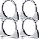 4 Pcs 4" Exhaust Clamp Heavy Duty U-bolt Exhaust Clamp - Saddle Design Muffler Pipe Connector, Tip Hook Clip, Galvanized Iron, Fits 4" Od Pipes