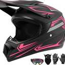 Youth Kids Dirt Bike Motocross Helmet (Goggles Gloves Face Mask) 4PCS Set, DOT Approved Girls Full Face Motorcycle Helmets, ATV BMX MX Mountain Bike Off Road Kid Helmet (Pink, M)