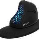 DeLUX Seeker Wireless Ergonomic Vertical Mouse with OLED Screen, BT and USB Receiver, Connect with Up to 4 Devices, Thumb Wheel, 4000DPI, Programmable Rechargeable Silent Mouse(M618XSD-Black)