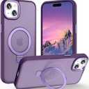 Magnetic for iPhone 15 Plus Case with Ring Stand, [10 FT Drop Protection] [Velvety Touch] Slim Translucent Matte Back Shockproof Phone Case for iPhone 15 Plus 6.7'', Dark Purple