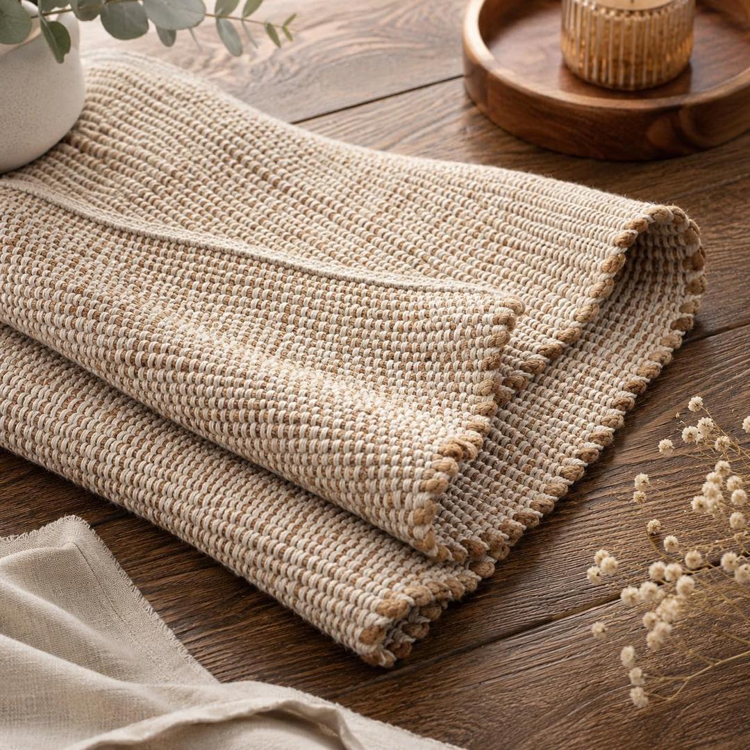 SISOSU Jute Cotton Area Rug, Hand Woven Traditional Farmhouse Rug for Living Room, Bedroom, Dining Room & Entryway, Natural Beige Home Décor Carpet, Eco-Friendly, 5 x 8 Feet
