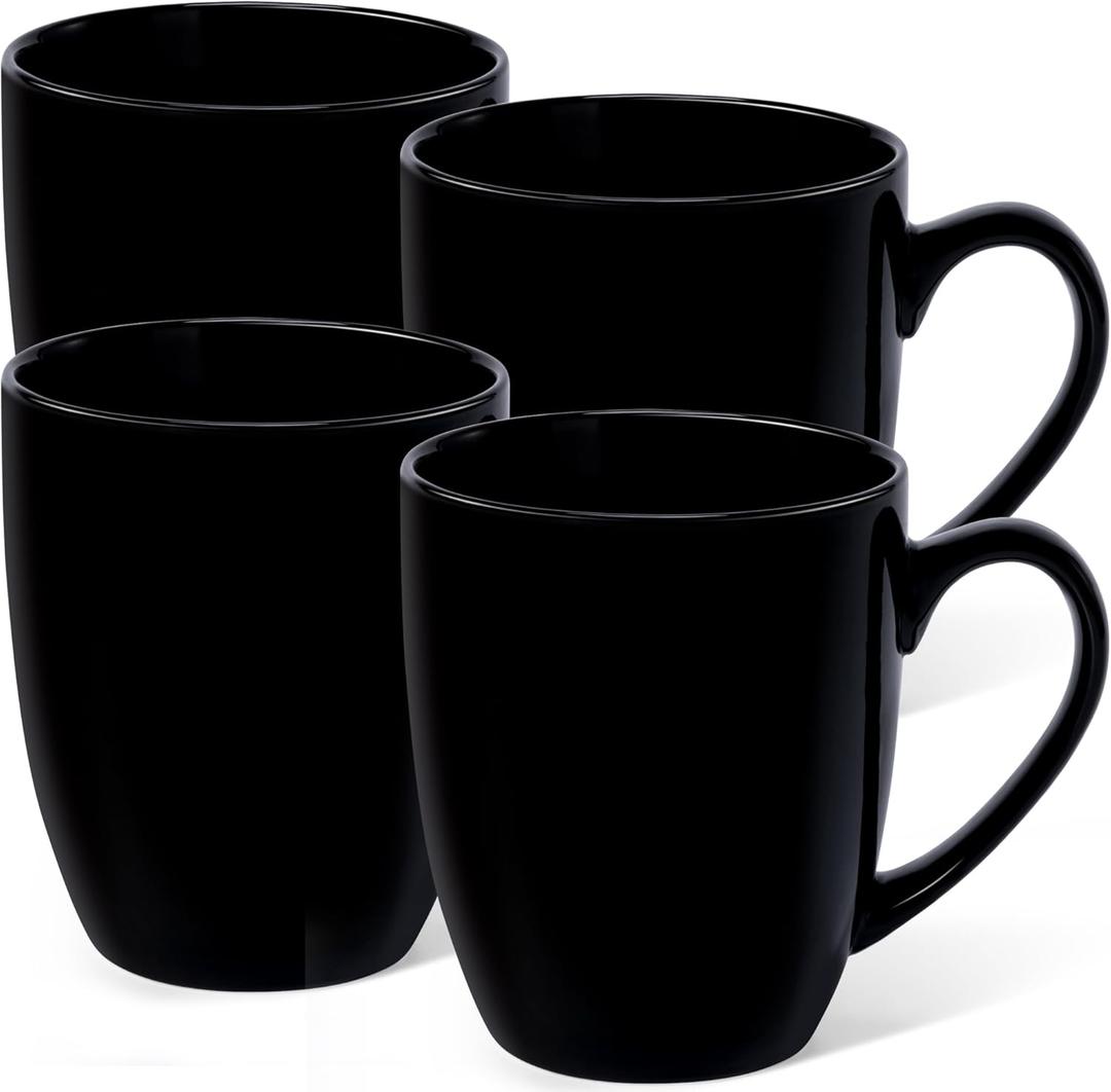 Urbanstrive 16 oz Large Coffee Mugs Set of 4 Ceramic Coffee Mug White Coffee Cups Tea Cups Idea Gift for Women Men House Warming Gifts New Home Office, Black 4 Pack