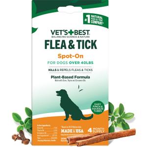Vet's Best Natural Flea and Tick Drops for Dogs  Natural Topical Flea Prevention with Certified Essential Oils  Plant-Based Spot-On Treatment for Large Dogs  Pest Control  4 Month Supply