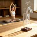 Ceremony Incense Holder, Wooden Incense Holder for Sticks with Glass Ash Catcher, Anti-ash Incense Burner with 20 Incense Sticks and a Ash Brush for Meditation Yoga Spa Room Decor
