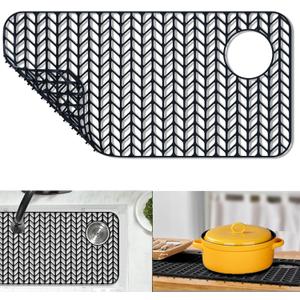 Sink Protectors for 12, 13, 16, 18, 19, 24, 26, 28, 29 Inch Kitchen Sink, Silicone Sink Mat, Steel Sink Bottom Grid (Black), Size: 28.6"x 14.5"