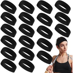 Hotop 20 Pcs Sport Stretchy Headbands for Girls Women Non Slip Soft Fabric Elastic Headband Bulk for Yoga DIY Team Gifts (Black)