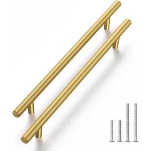 Haliwu 10 Pack Cabinet Handles Brass Gold Cabinet Pulls 6-1/4 Inch Hole Center Drawer Pulls Modern Bar Dresser Handles for Bathroom Kitchen Bedroom