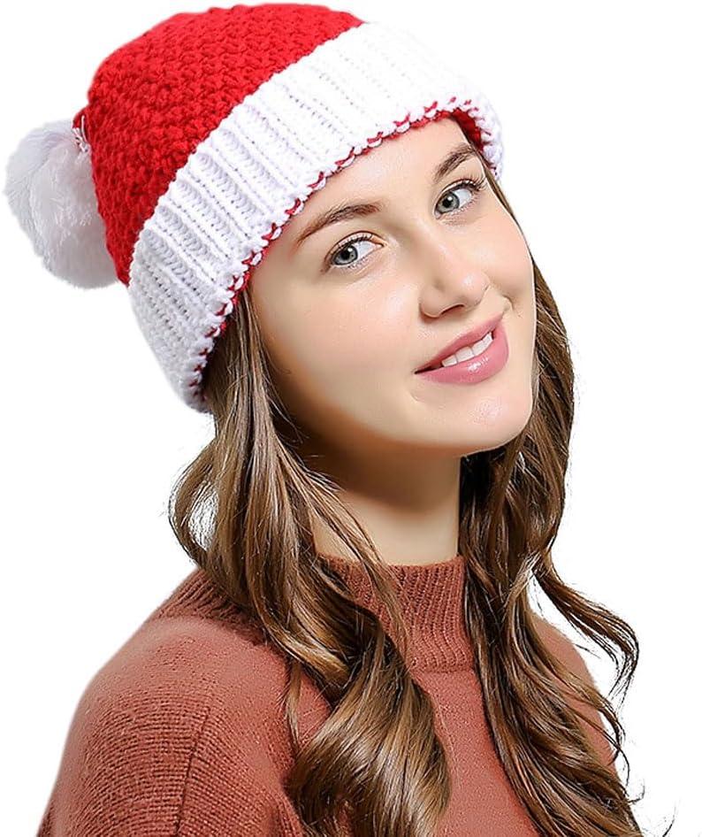 HINDAWI Christmas Santa Hat for Adult Women Men Kids Girl Boy Xmas Ski Knit Warm Hat Festive Holiday Cap
