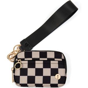 Wristlet Keychain Wallets for Women RFID Blocking Credit Card Holder Small Zipper Coin Purse Change Pouch with ID Window and Detachable Wrist Strap Khaki Black Checkered