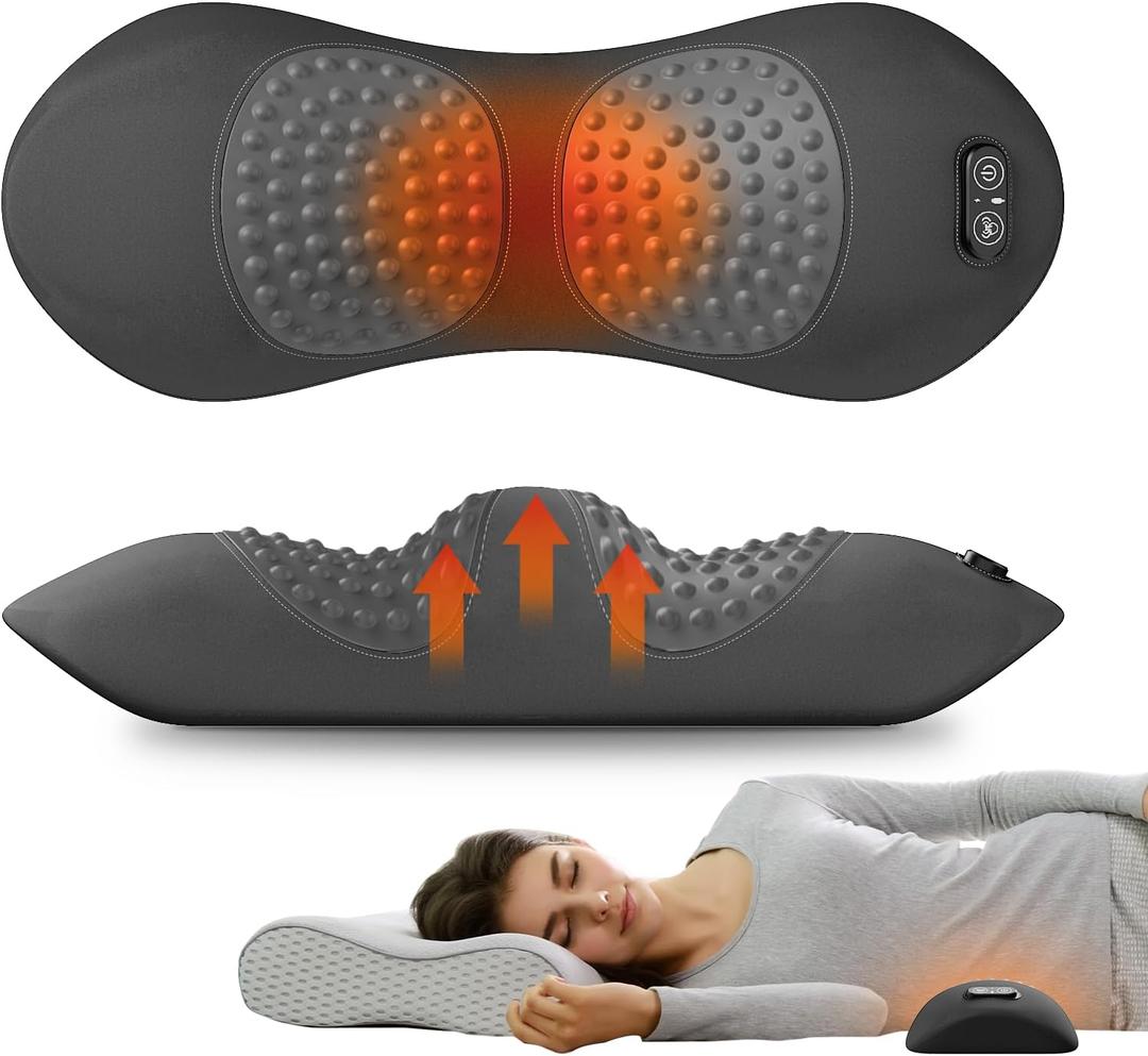 3-in-1 Electric Lumbar Support Pillow for Bed and Chair, Triple Fusion Back Massager with Heated, Vibration and Traction for Lower Back Pain Relief and Spine Support, Gray