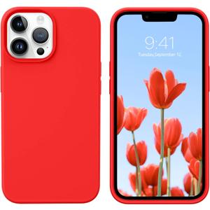 GUAGUA Compatible with iPhone 13 Pro Max Case 6.7 Inch Liquid Silicone Soft Gel Rubber Slim Microfiber Lining Cushion Texture Cover Shockproof Protective Phone Case for iPhone 13 Pro Max, Red