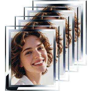 4 Pack Picture Frames 8x10 Clear with Silver Trim, Frames for 8 x 10 Photos School Pictures, Wall and Tabletop Display Frame Set