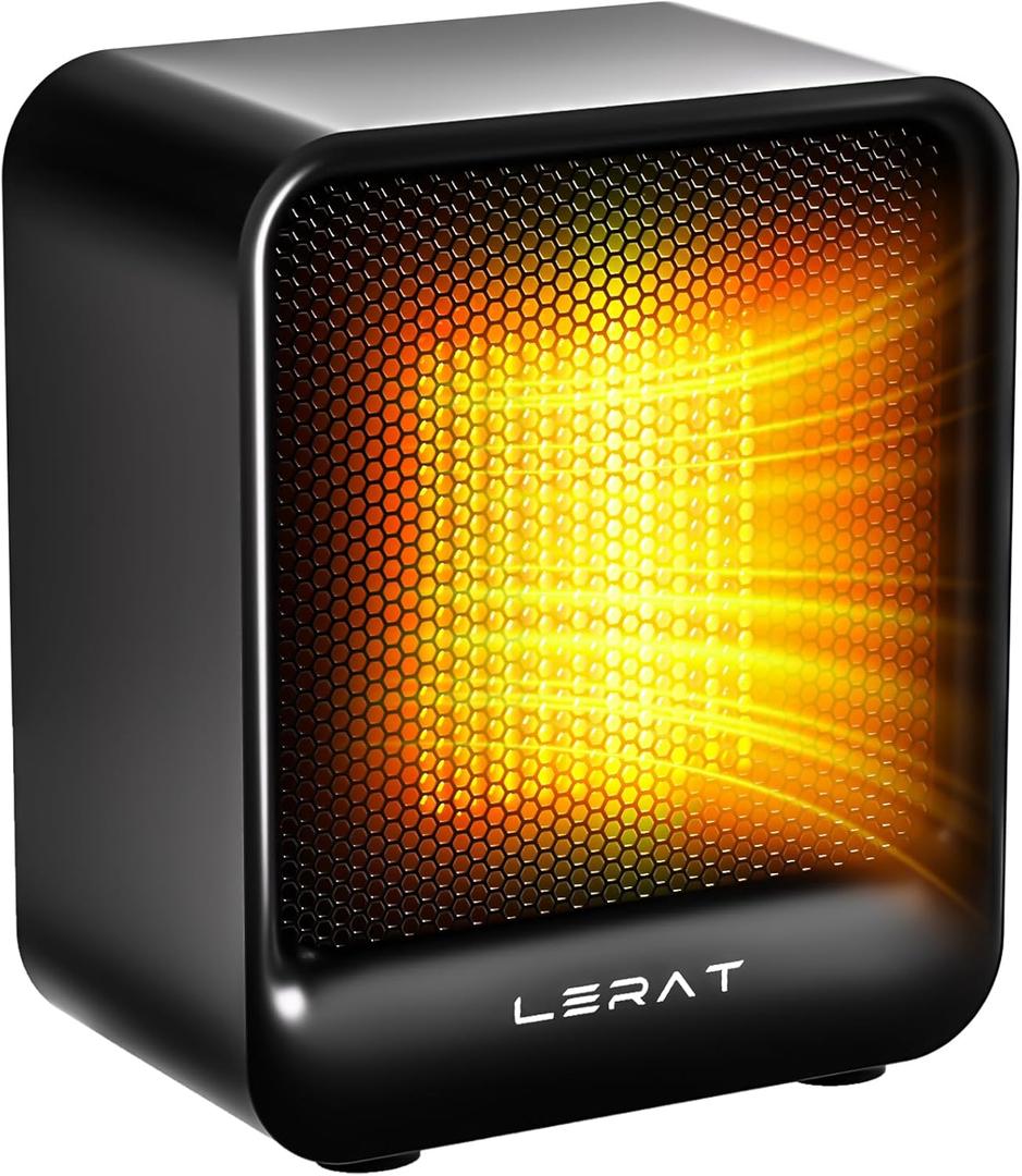 Lerat Electric Space Heater, Small Heater for Indoor Use, 500W PTC Fast Heating Portable Heaters, Overheating & Tip-Over Protection, Mini Personal Heater for Office Desk Camping, Black