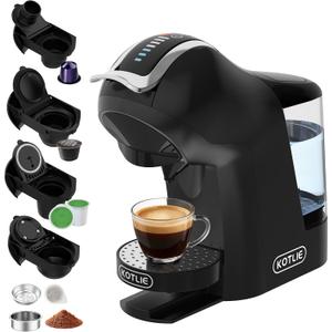 KOTLIE EM-308B Espresso Machine, Single Serve Coffee Maker Compatible with Multiple Capsule Types, Ground Coffee, and ESE Pods, 3 Temperatures, 7 Water Volume Levels, 34 Oz (Black)