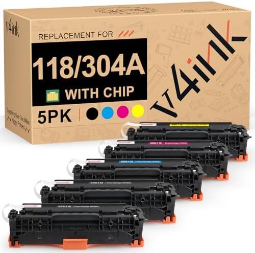 v4ink 5PK Remanufactured Toner Cartridge Replacement for Canon 118 HP 304A CC530A Toner for Canon ImageClass MF726Cdw MF8350CDN MF8580Cdw MF8380Cdw LBP7660Cdn Printer 2 Black 1 Cyan 1 Magenta 1 Yellow