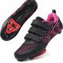 Unisex Road Bike Cycling Shoes Compatible with Peloton Shimano SPD Bike Riding Shoes for Men Women, 3 Straps, Pre-Installed Delta Cleats for Indoor Outdoor Cycling Biking Size 7 (BLPink)