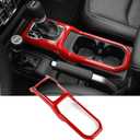 JeCar Interior Gear Shift Cup Holder Panel Cover Trim Fit for Jeep Wrangler JL JLU Gladiator JT 2018-2024 2025+ (Red)