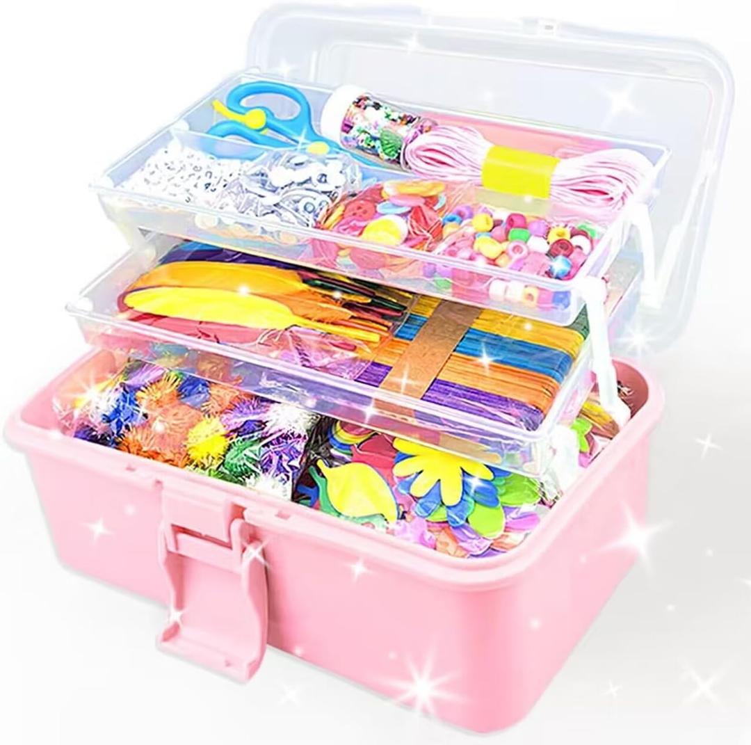 VLUSSO 3000Pcs Arts and Crafts Supplies for Kids Girls 8-12 Craft Kit with Pipe Cleaners Beads Crafts for Kids DIY School Supplies Set Crafting Box for Girls Boys Age 4-6, 6-8, 8-12 Years Gifts (Pink)