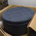 HomePop Home Decor | Button Tufted Velvet Round Storage Ottoman | Ottoman with Storage for Living Room & Bedroom, Steel Blue Velvet
