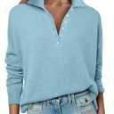 ANRABESS Womens Long Sleeve Polo Sweaters Knit Button Shirt Lightweight Dressy Casual Basic Pullover Tops 2025 Fall Fashion Light Blue Small