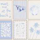 6Pcs Coastal Granddaughter Wall Art Blue Shell Bikini Wall Decor Starfish Palm Tree Poster Prints Artwork Meet Me At The Beach Preppy Aesthetic for Girly Room Dorm Apartment Home Decoration (10L"X8W")