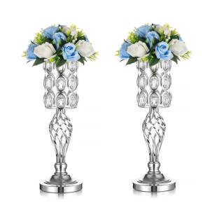 Inweder Silver Vases for Centerpieces - Metal Flower Stand with Bling Stones, Tall Vases for Wedding Table, Set of 2, Size: 20" High
