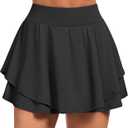 IUGA Tennis Skirt Pleated Skorts for Woman Double Ruffle Golf Skirts for Women Skort with Pockets Tummy Control Athletic (Large, Black)