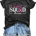 Pink Ribbon Shirts for Women Breast Cancer Awareness Tshirts Ribbon Graphic Print Tee Inspirational Breast Cancer Tops (X-Large, Grey)