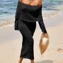 Saodimallsu Womens Off Shoulder Summer Maxi Dress Bell Long Sleeve Sexy Bodycon Strapless Sheer Beach Swimsuit Coverup (L)