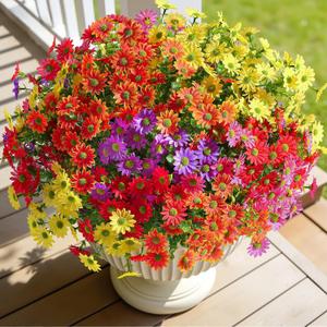 2 x Alupssuc 20 Bundles Artificial Daisies Flowers Fake Silk Plant for Indoor Outdoor Decor, UV Resistant No Fade Faux Spring Flowers for Garden, Porch & Patio Decoration,RedRosyPurpleYellowOrange