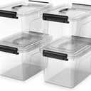 4 Pack Plastic Storage Bins with Lids and Handle, Clear Plastic Latching Box for Storage, Stackable Storage Containers for Organizing, 5 Quart