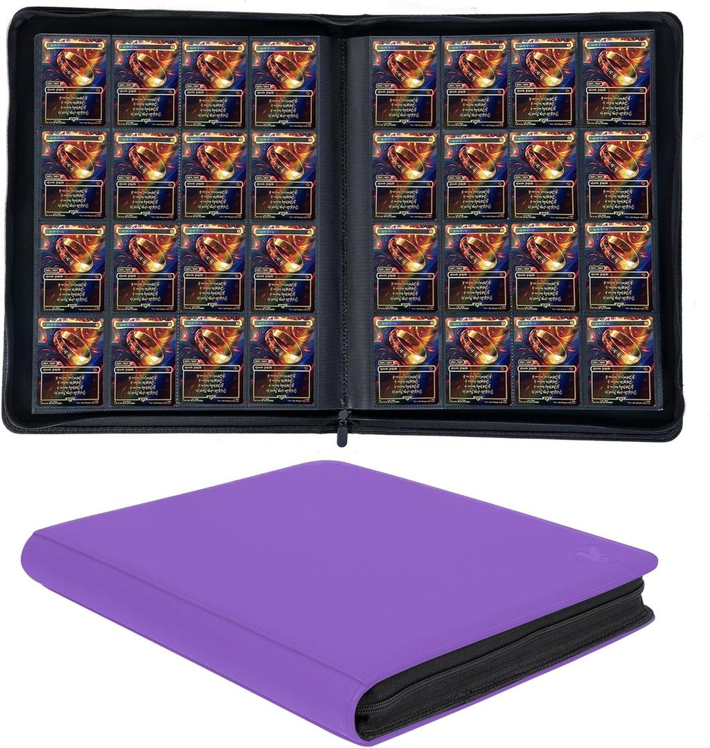 1000+ Pockets Trading Card Binder, 16-Pocket Card Ablum Compatible with MTG,Sports Cards & Other Standard Size Trading Cards (Purple)