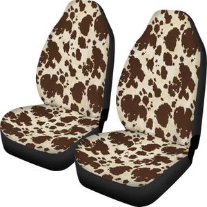 Dreaweet Brown Cow Print Seat Covers for SUV Car Trucks,Cute Car Accessories for Women,2 Pieces Car Seat Covers Front Seats Only,Waterproof Car Seat Protector
