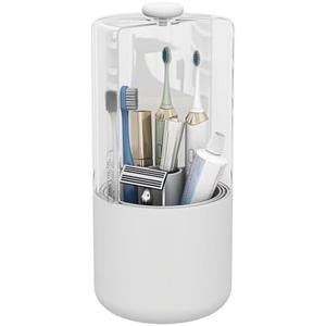 YOOLENS Toothbrush Holder with Cover 360 Rotating 4 Compartments Bathroom Toothpaste Electric Toothbrush Organizer, White
