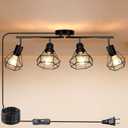 HiBay Plug in Track Lighting Fixtures Ceiling, Adjustable 4-Light Track Light Black, Directional Modern Ceiling Spotlight E26 with 16.4ft Cord & in-Line On/Off Switch for Kitchen Living Room Dorm