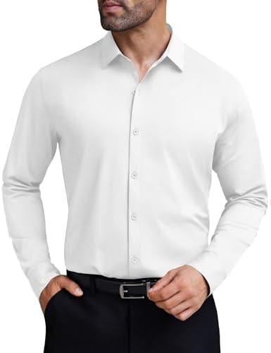 COOFANDY Mens Stretch Dress Shirts Long Sleeve Button Down Shirt Wrinkle Free Formal Business Shirts M
