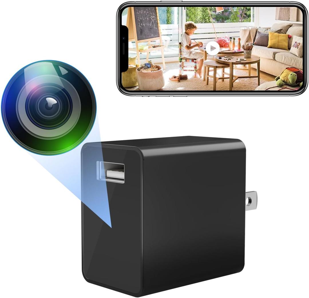Small Wireless Camera with USB Charger - Full HD 1080P - Mini Security Cam for Indoor Use - Cloud Storage