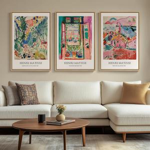 Large Framed Matisse Wall Art for Living room, 3 Piece Colorful Abstract Canvas Artwork for Walls, Retro Vintage Big Matisse Famous Landscape Paintings Prints Pictures for Hallway Home Office 24x36, 24"W x 36" H x 3Pcs