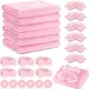 Sleepover Party Supplies for Girls, Spa Slumber Favor with Blanket Headband Eye Mask Hair Scrunchies (Pink 24Pcs)